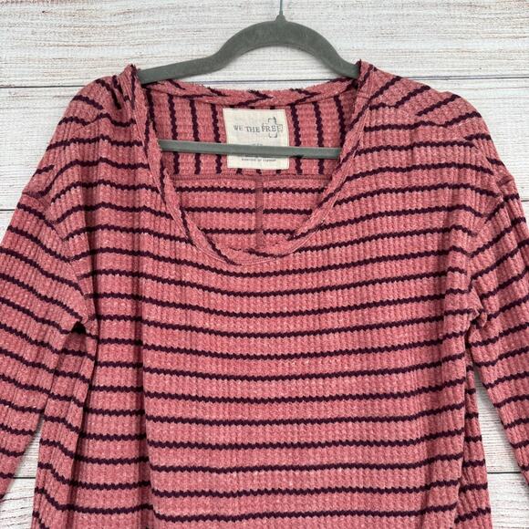 We the Free Knit Peplum Top Womens Small Pink Purple Striped Scoop Neck - Picture 3 of 12